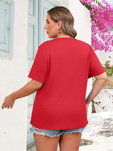 HDLTE Women Plus Size Tops Love Heart Tshirts Plaid Casual Short Sleeve Valentines Day Tee Shirt (Red Pink Heart, 1X)