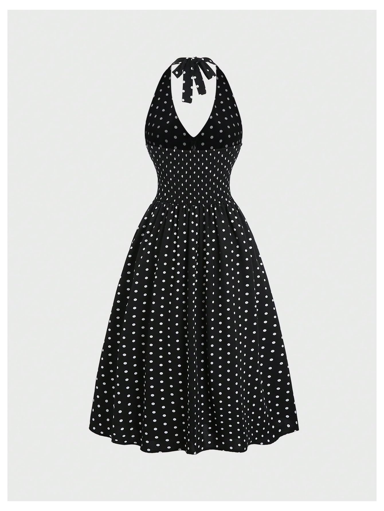 Milumia Women's Polka Dots Halter Midi Dress Backless A Line Elegant Dresses Black and White Small