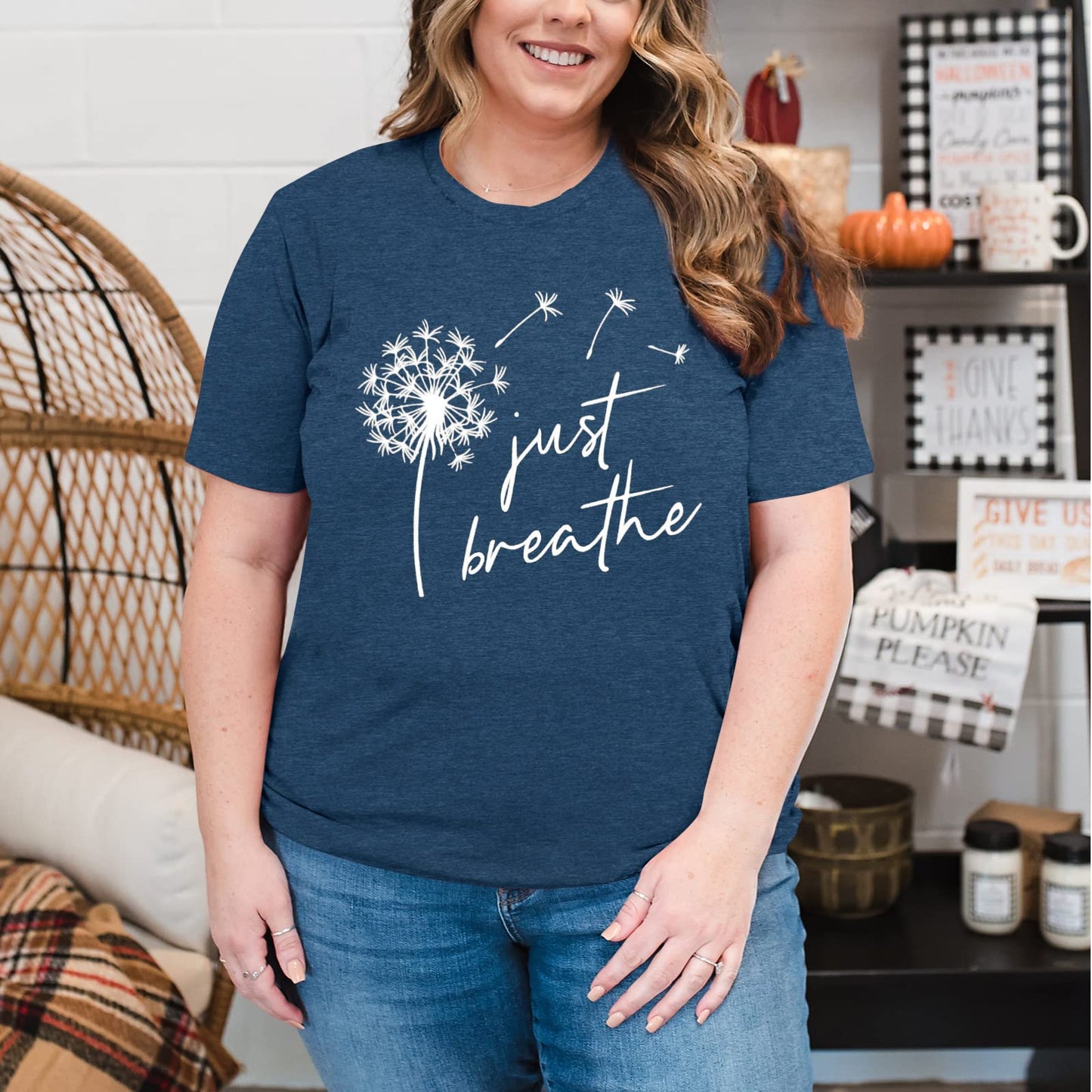 Plus Size Women's Dandelion Print T Shirts Cute Graphic Flower Tees Short Sleeve Summer Cotton Tee Tops
