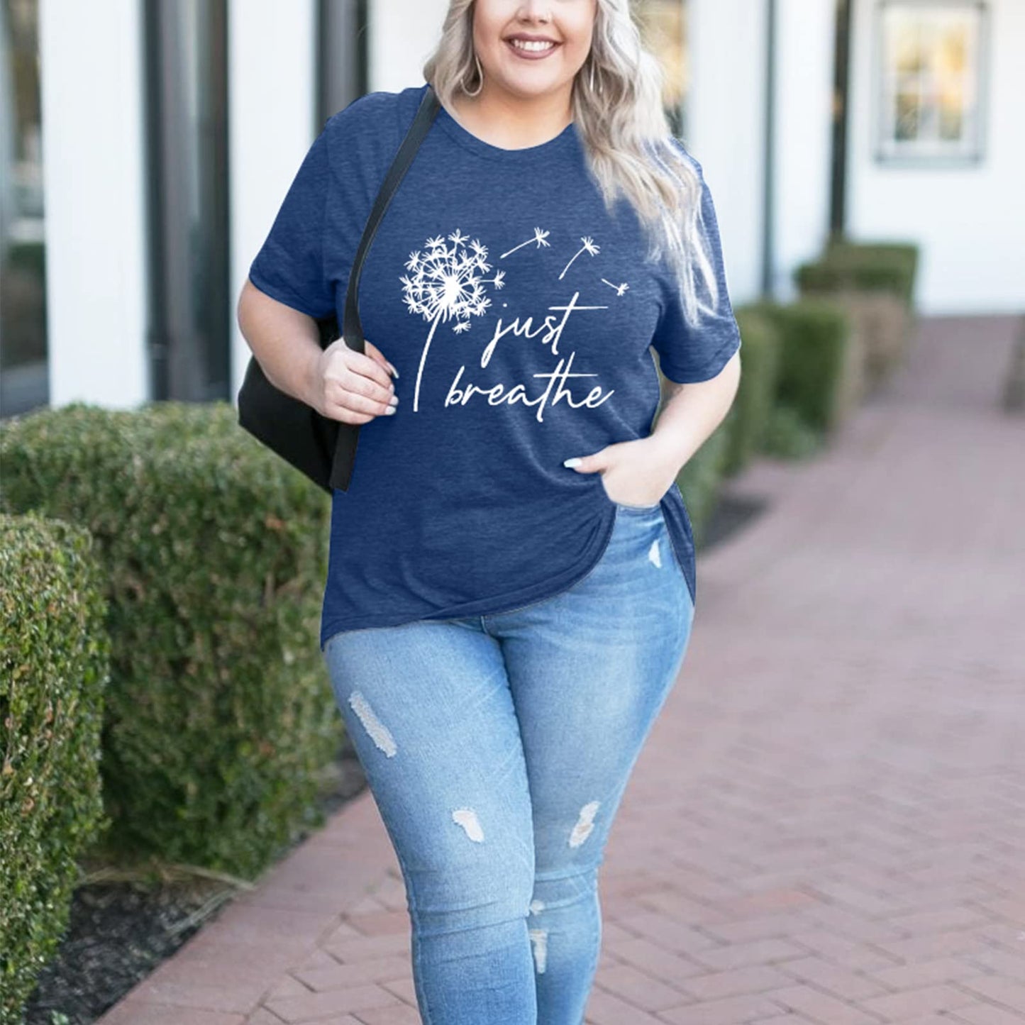 Plus Size Women's Dandelion Print T Shirts Cute Graphic Flower Tees Short Sleeve Summer Cotton Tee Tops