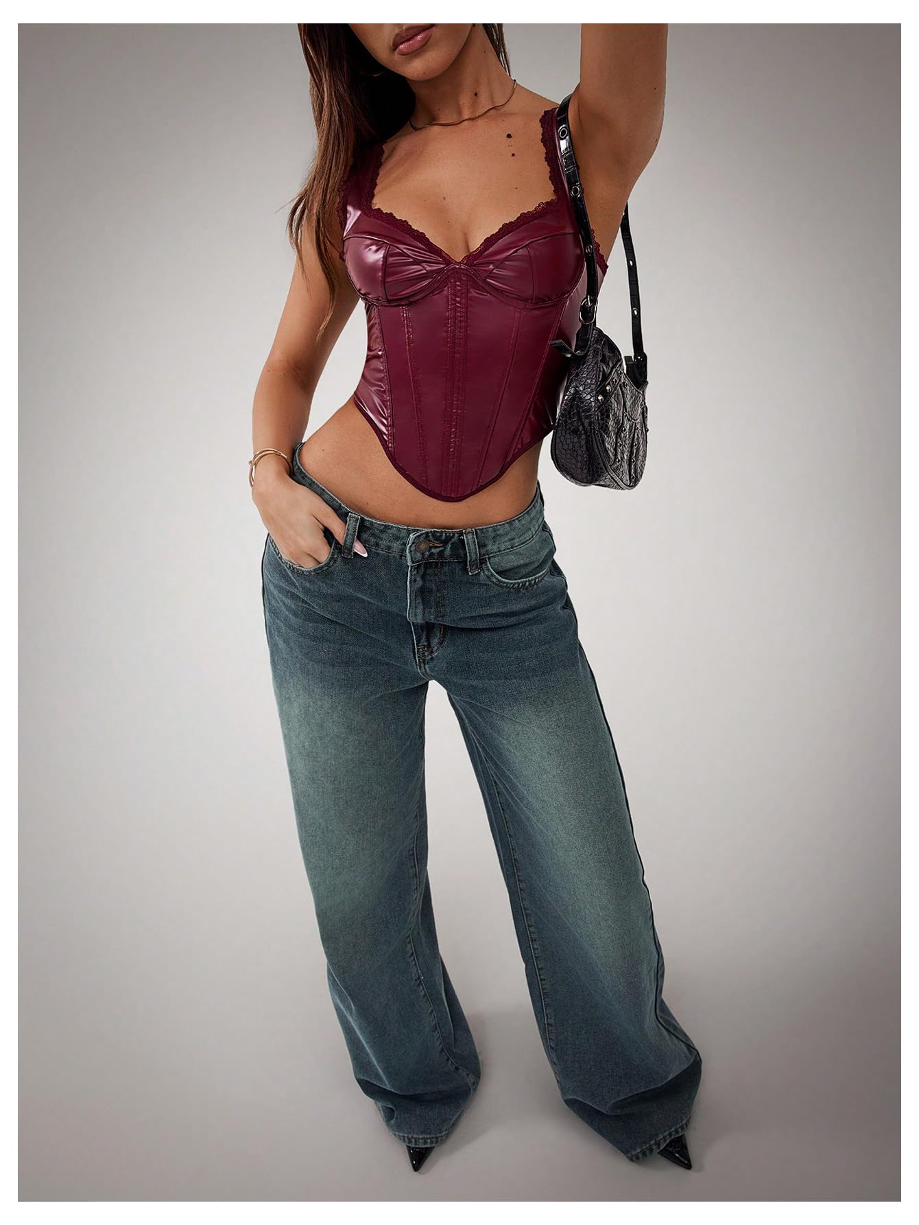 Milumia Women's Sweetheart Neck Sleeveless Corset Top Asymmetrical Hem Bustier Tops Burgundy Small