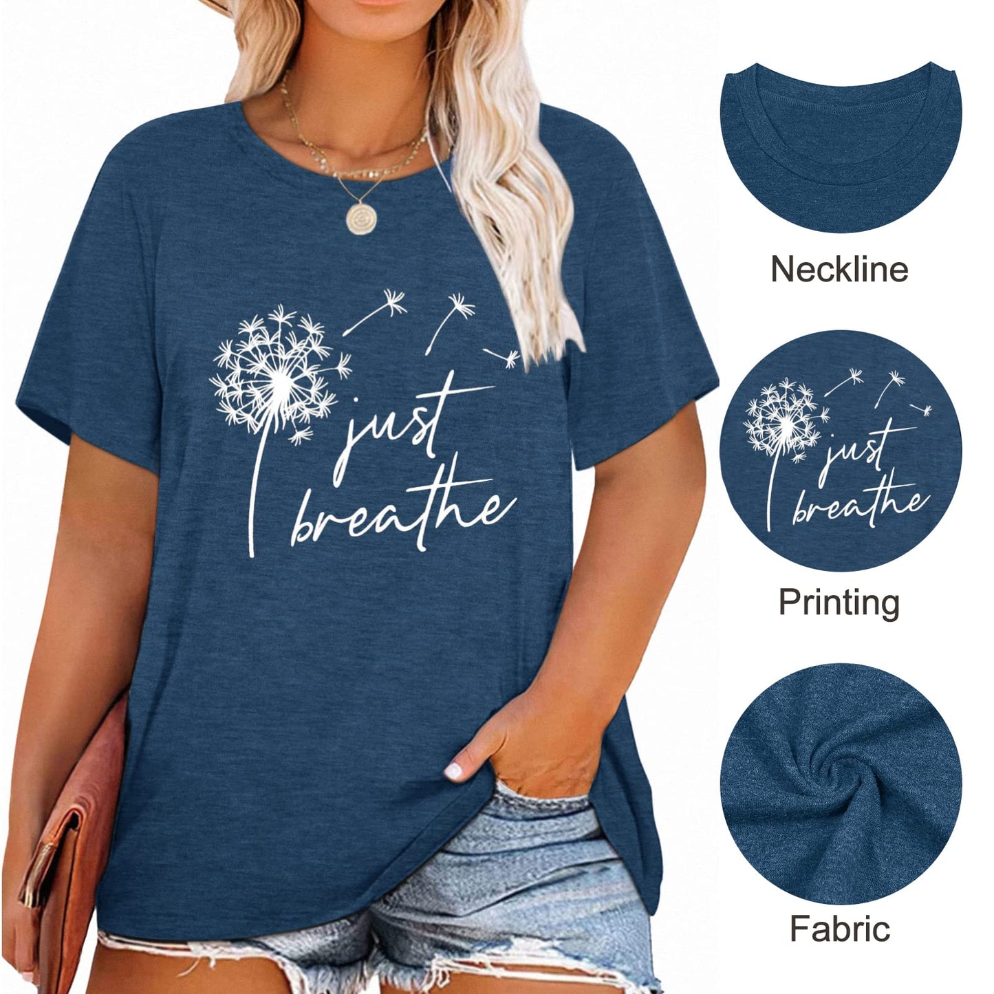 Plus Size Women's Dandelion Print T Shirts Cute Graphic Flower Tees Short Sleeve Summer Cotton Tee Tops