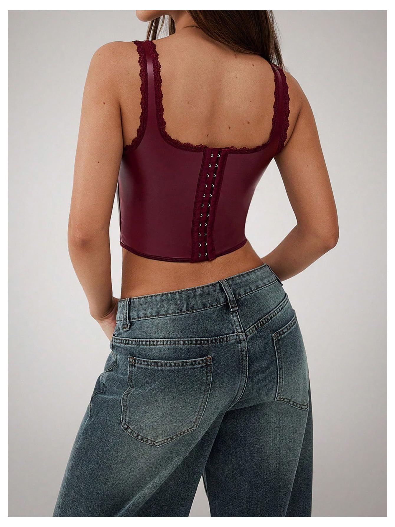 Milumia Women's Sweetheart Neck Sleeveless Corset Top Asymmetrical Hem Bustier Tops Burgundy Small