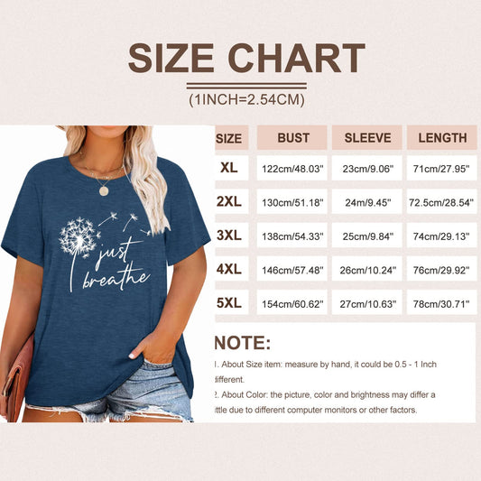 Plus Size Women's Dandelion Print T Shirts Cute Graphic Flower Tees Short Sleeve Summer Cotton Tee Tops