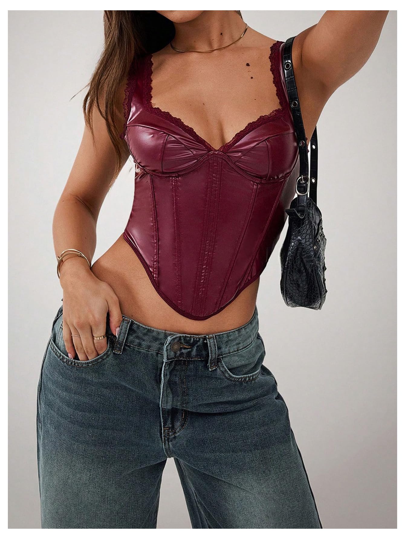 Milumia Women's Sweetheart Neck Sleeveless Corset Top Asymmetrical Hem Bustier Tops Burgundy Small