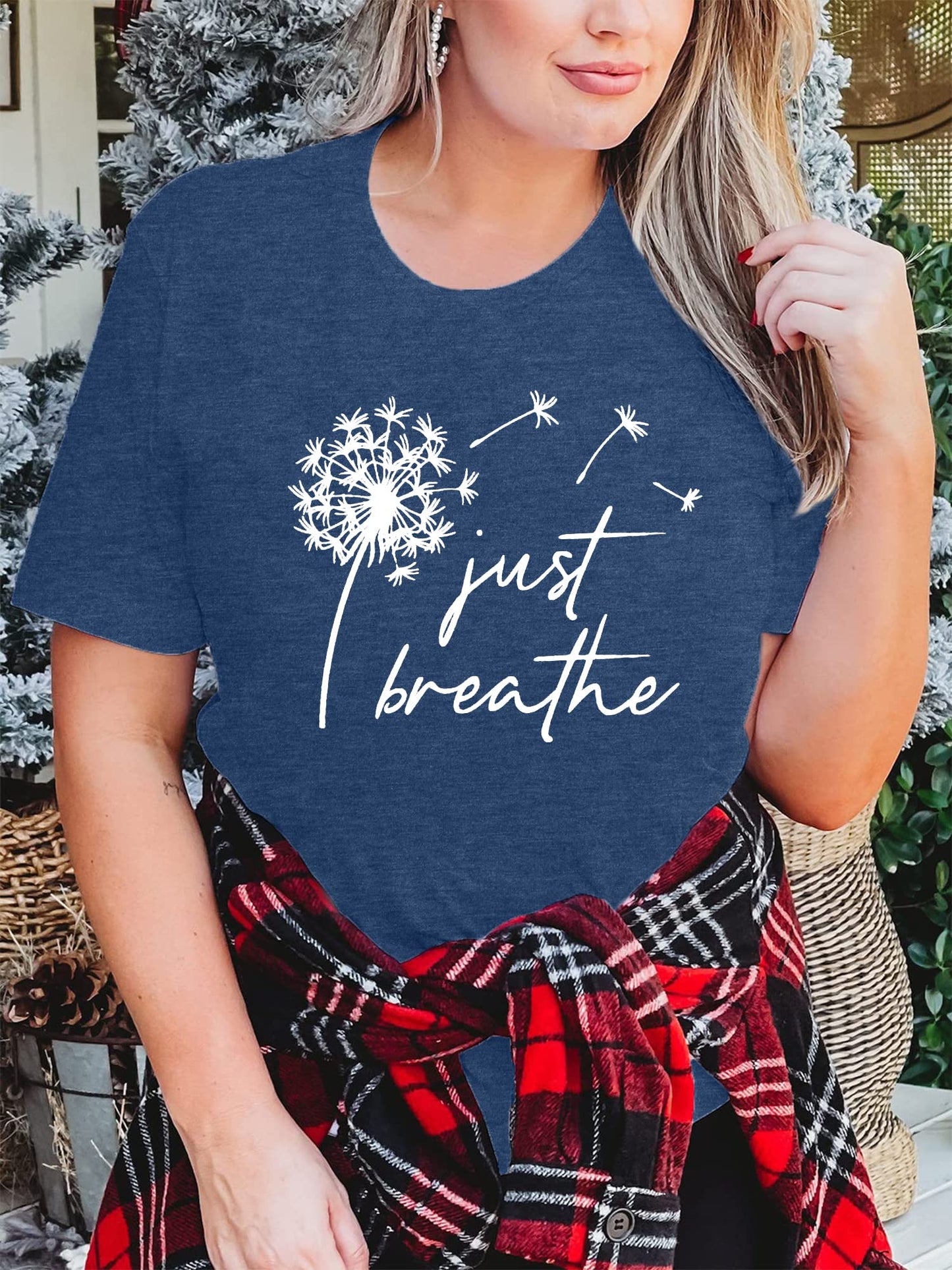 Plus Size Women's Dandelion Print T Shirts Cute Graphic Flower Tees Short Sleeve Summer Cotton Tee Tops