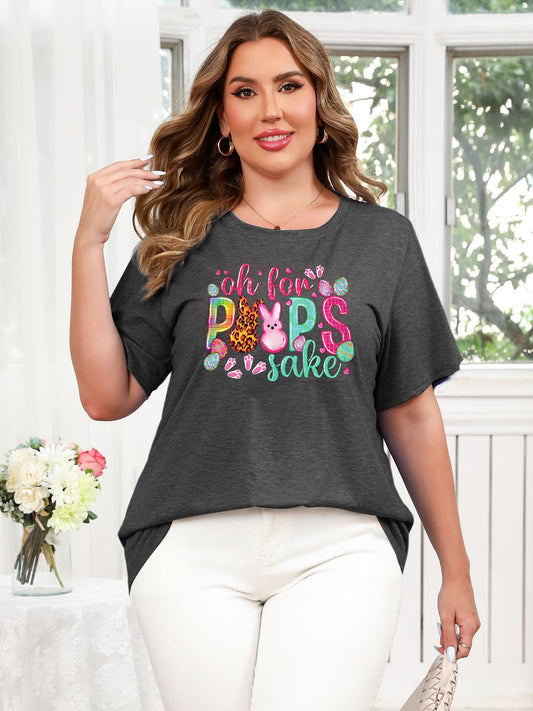Plus Size Happy Easter Shirt Funny Cute Bunny Rabbit Graphic Short Sleeve Tee Top(Purple,2XL