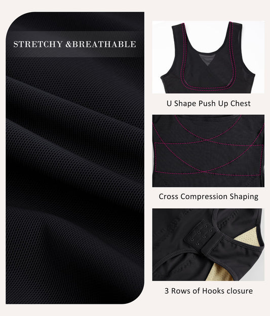 Nebility Plus Size Shapewear Bodysuit for Women Tummy Control Body Shaper Seamless Faja Colombian Waist Trainer Girdle(Black Normal Size,XX-Large)