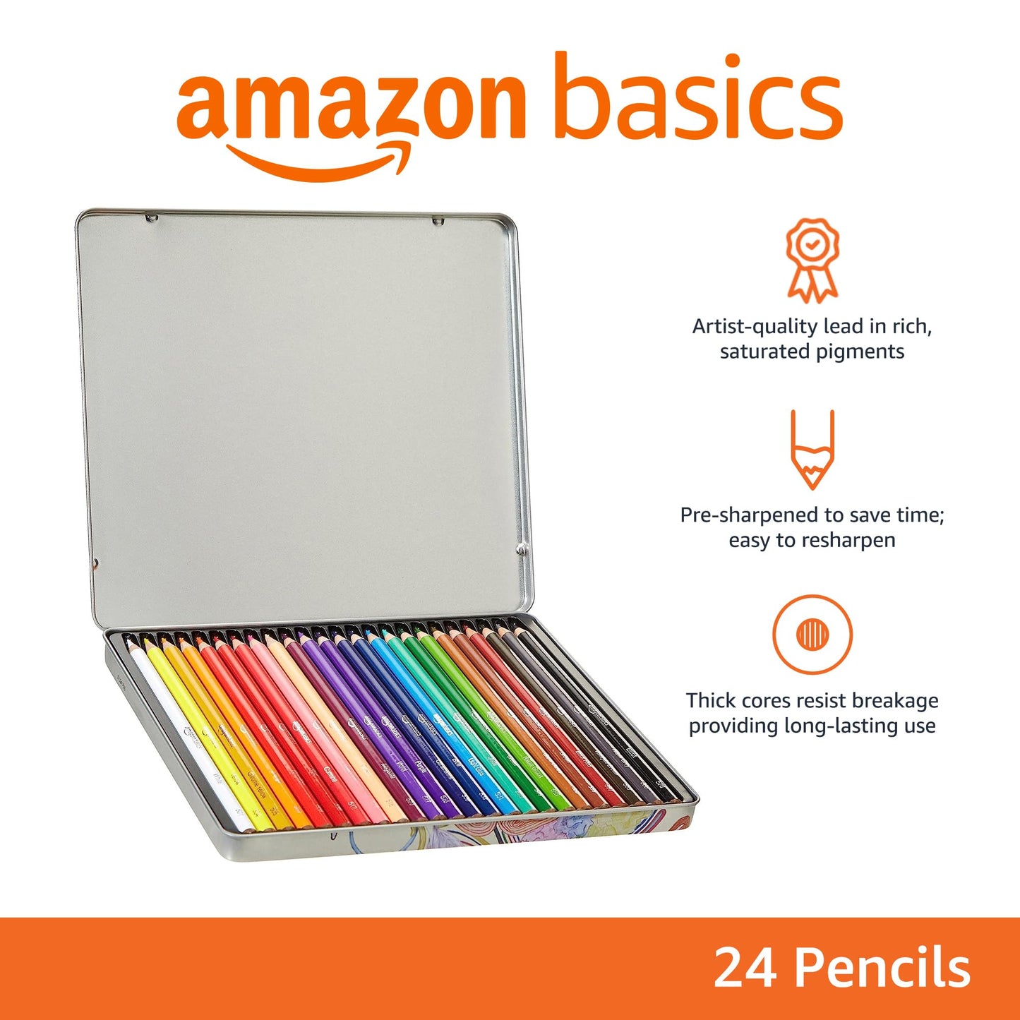 Amazon Basics - Premium Colored Pencils, Soft Core, 24 Count (Pack of 1), Multicolor - Bella Blue Styles