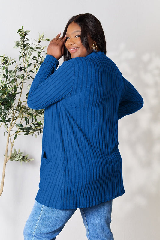 Basic Bae Full Size Ribbed Open Front Cardigan with Pockets - Bella Blue Styles