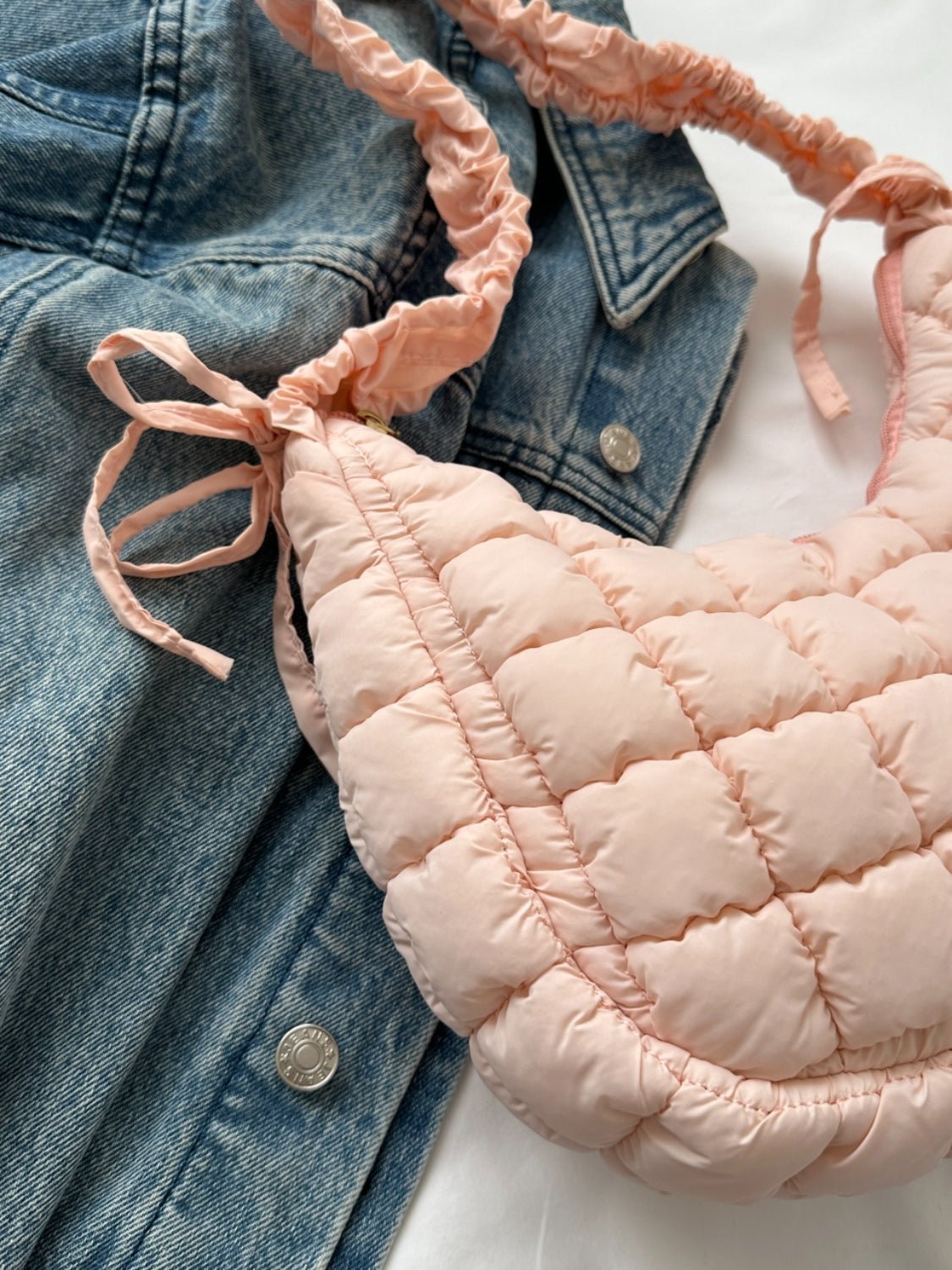 Bubble Texture Ruched Strap Quilted Shoulder Bag - Bella Blue Styles