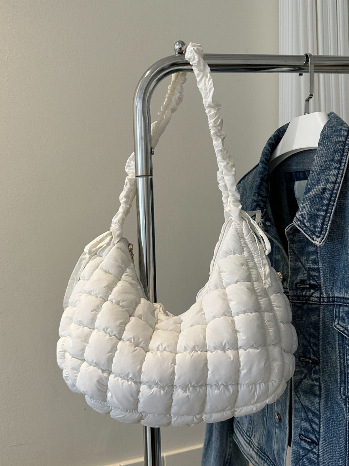 Bubble Texture Ruched Strap Quilted Shoulder Bag - Bella Blue Styles
