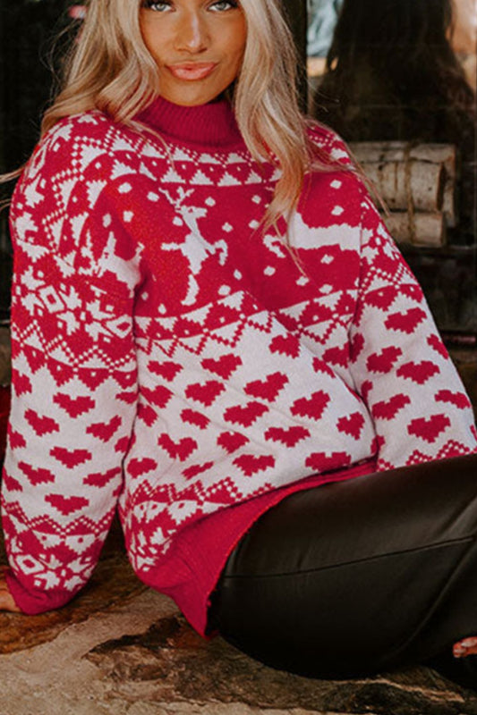 Christmas Element Turtleneck Long Sleeve Sweater - Bella Blue Styles