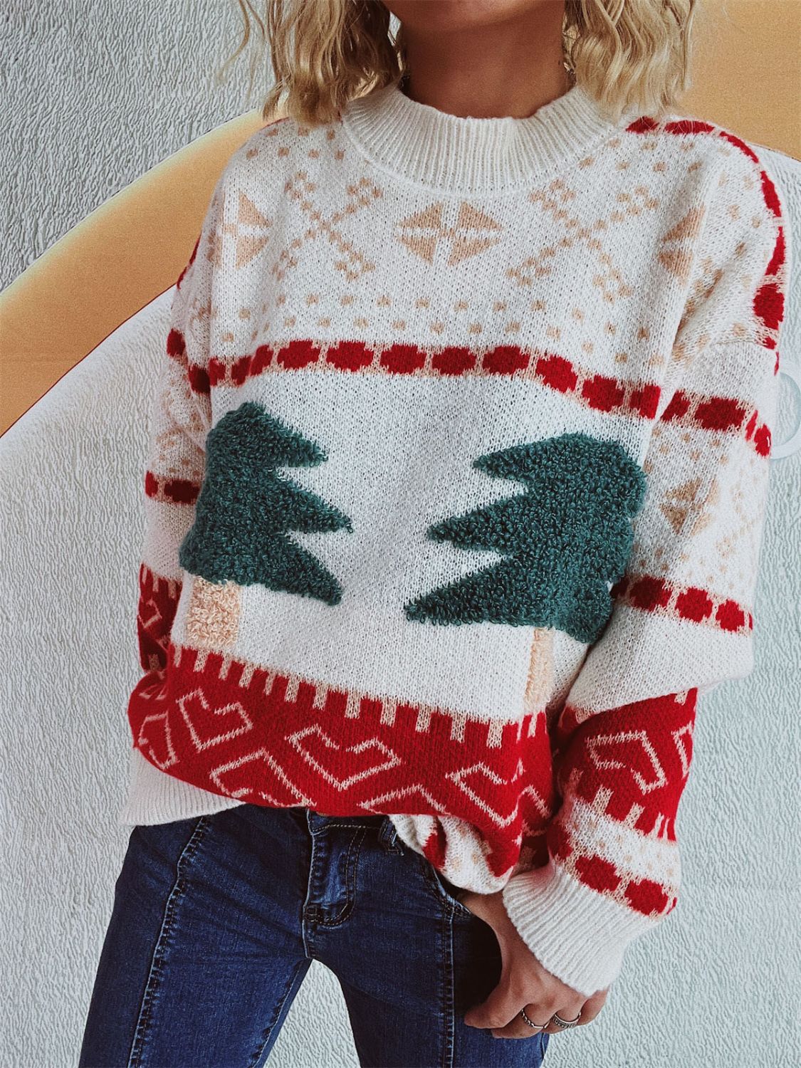 Christmas Tree Mock Neck Long Sleeve Sweater - Bella Blue Styles