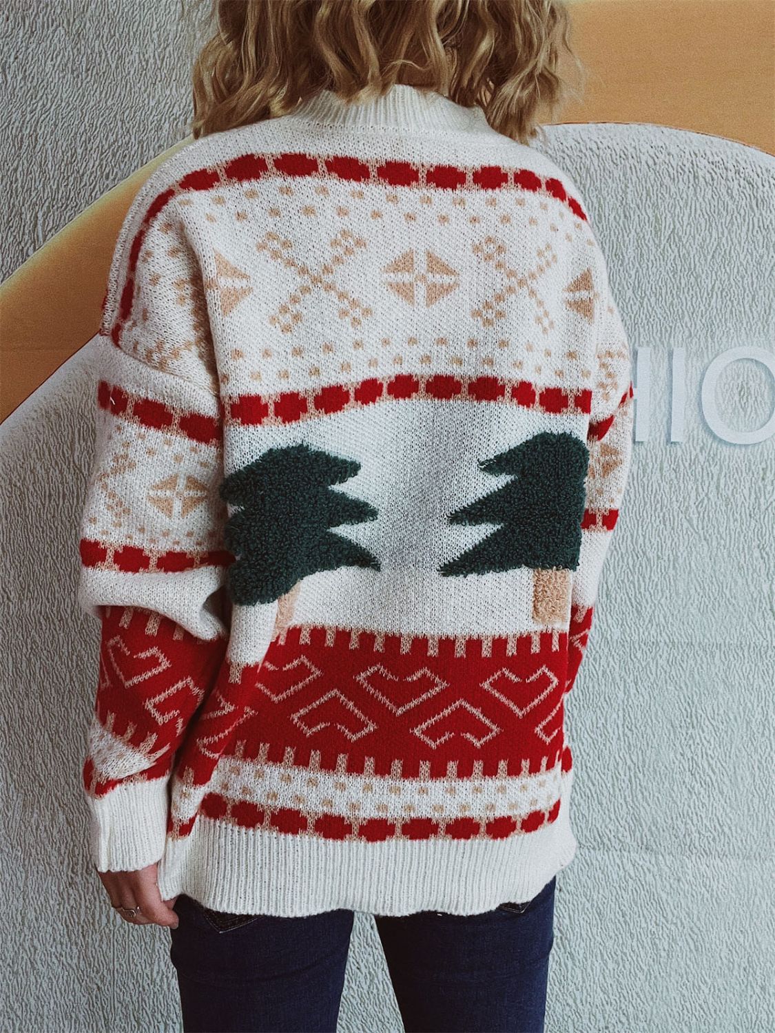 Christmas Tree Mock Neck Long Sleeve Sweater - Bella Blue Styles