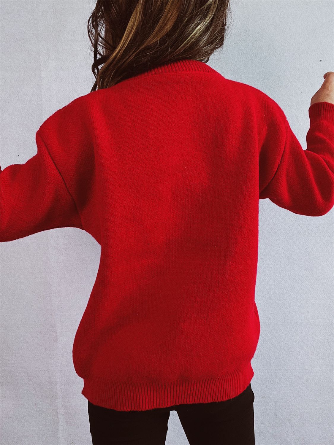 Christmas Tree Round Neck Long Sleeve Sweater - Bella Blue Styles