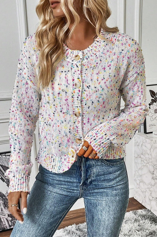 Confetti Button Up Long Sleeve Cardigan - Bella Blue Styles