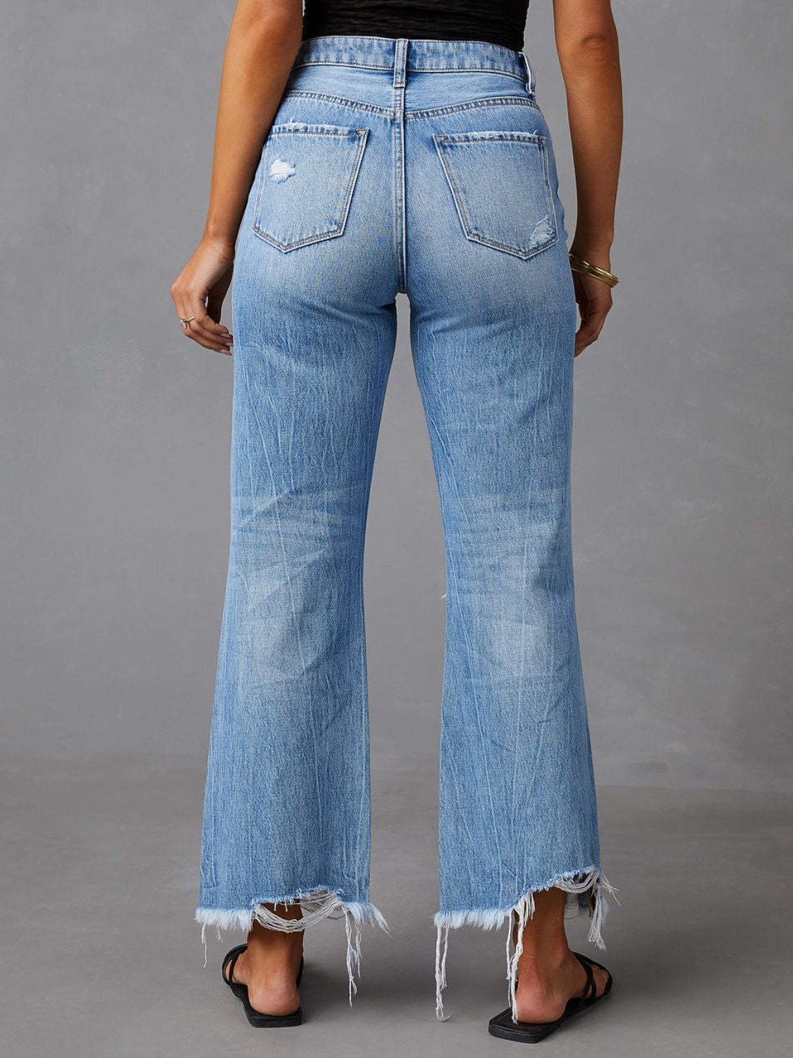 Distressed Raw Hem Jeans with Pockets - Bella Blue Styles