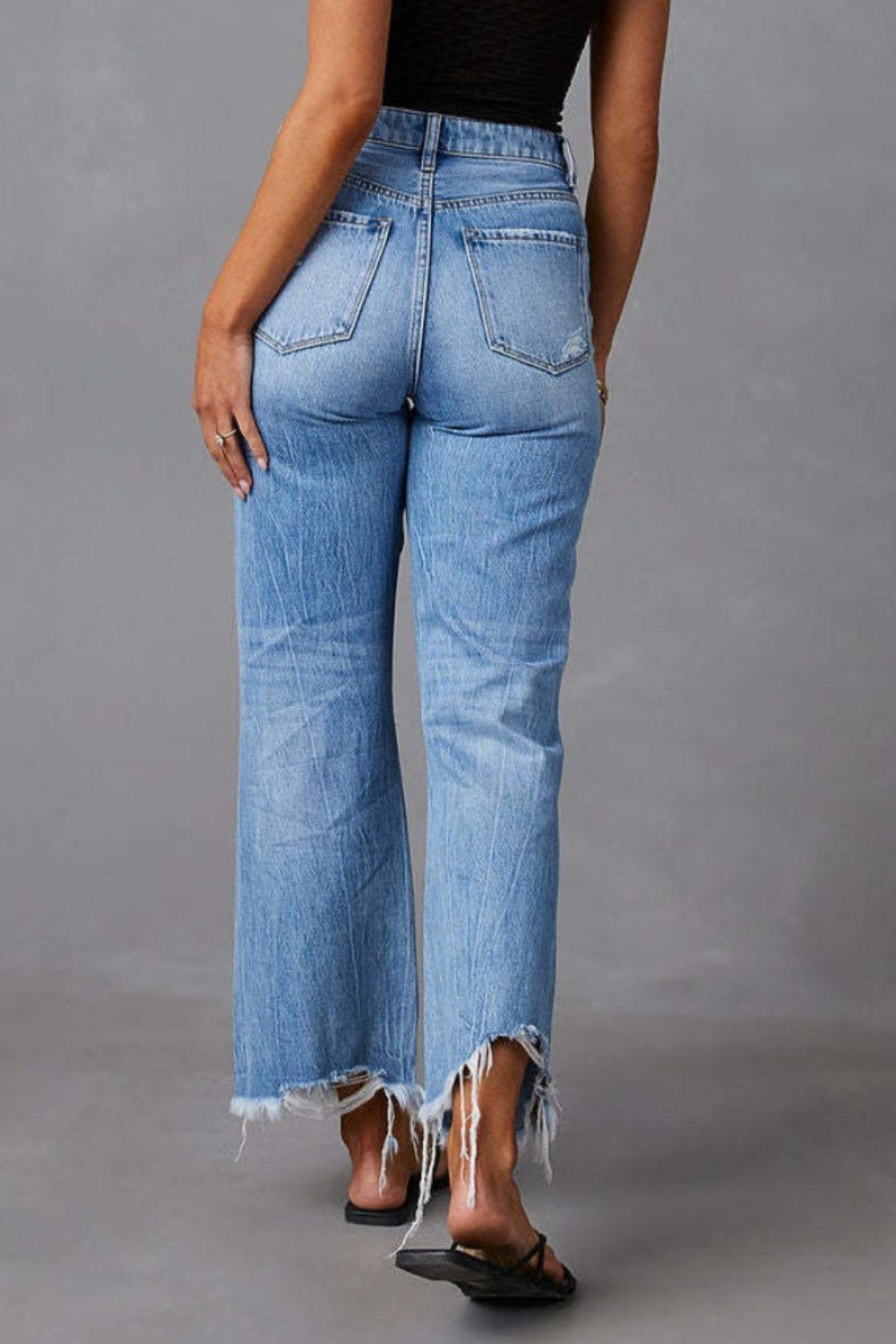 Distressed Raw Hem Jeans with Pockets - Bella Blue Styles