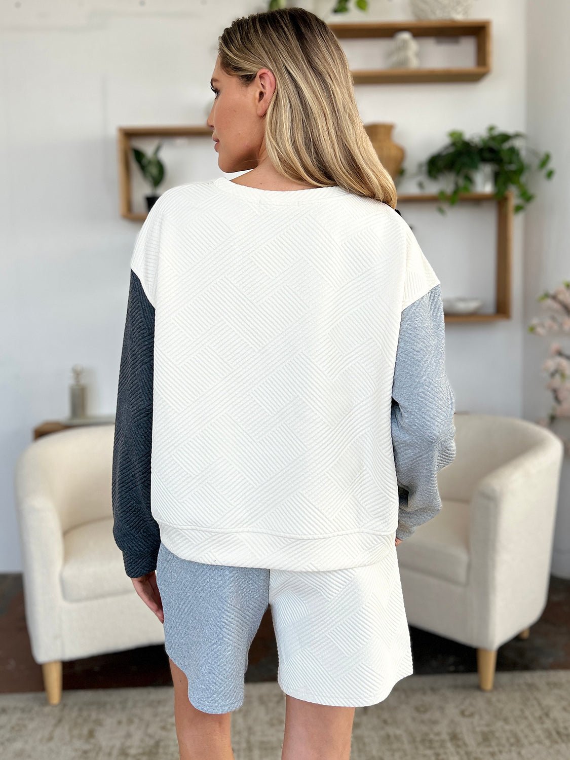 Double Take Full Size Contrast Drop Shoulder Top and Shorts Set - Bella Blue Styles