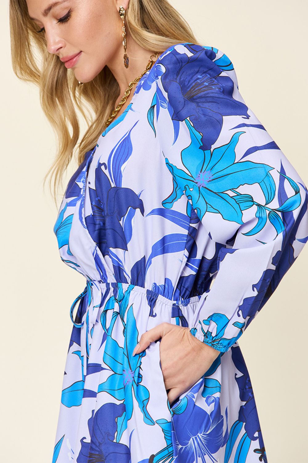 Double Take Full Size Floral Long Sleeve Romper with Pockets - Bella Blue Styles