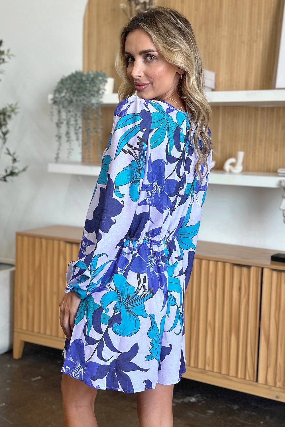 Double Take Full Size Floral Long Sleeve Romper with Pockets - Bella Blue Styles