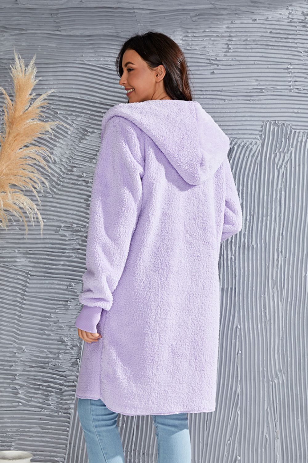 Double Take Full Size Hooded Teddy Bear Jacket with Thumbholes - Bella Blue Styles