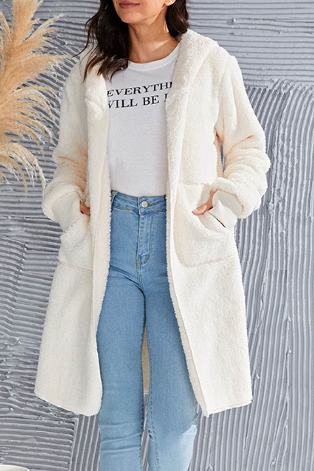 Double Take Full Size Hooded Teddy Bear Jacket with Thumbholes - Bella Blue Styles