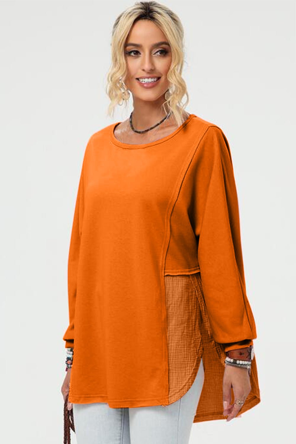 Double Take Full Size Long Sleeve High - Low T-Shirt - Bella Blue Styles