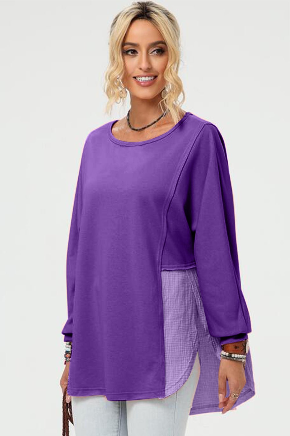 Double Take Full Size Long Sleeve High - Low T-Shirt - Bella Blue Styles