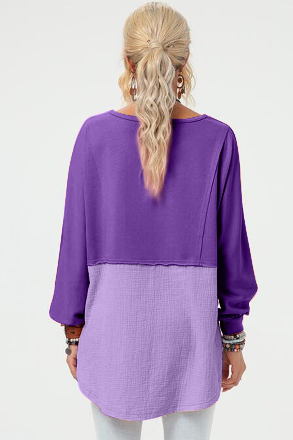 Double Take Full Size Long Sleeve High - Low T-Shirt - Bella Blue Styles