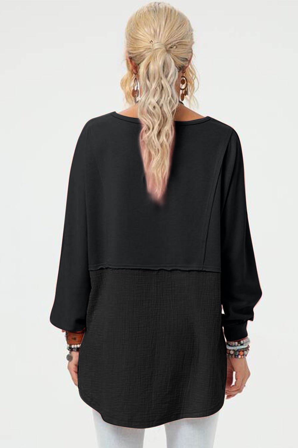 Double Take Full Size Long Sleeve High - Low T-Shirt - Bella Blue Styles