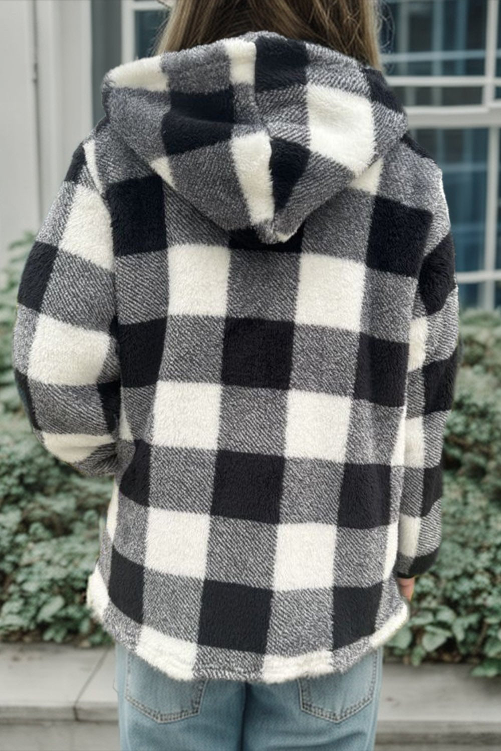 Double Take Full Size Plaid Long Sleeve Hooded Coat - Bella Blue Styles