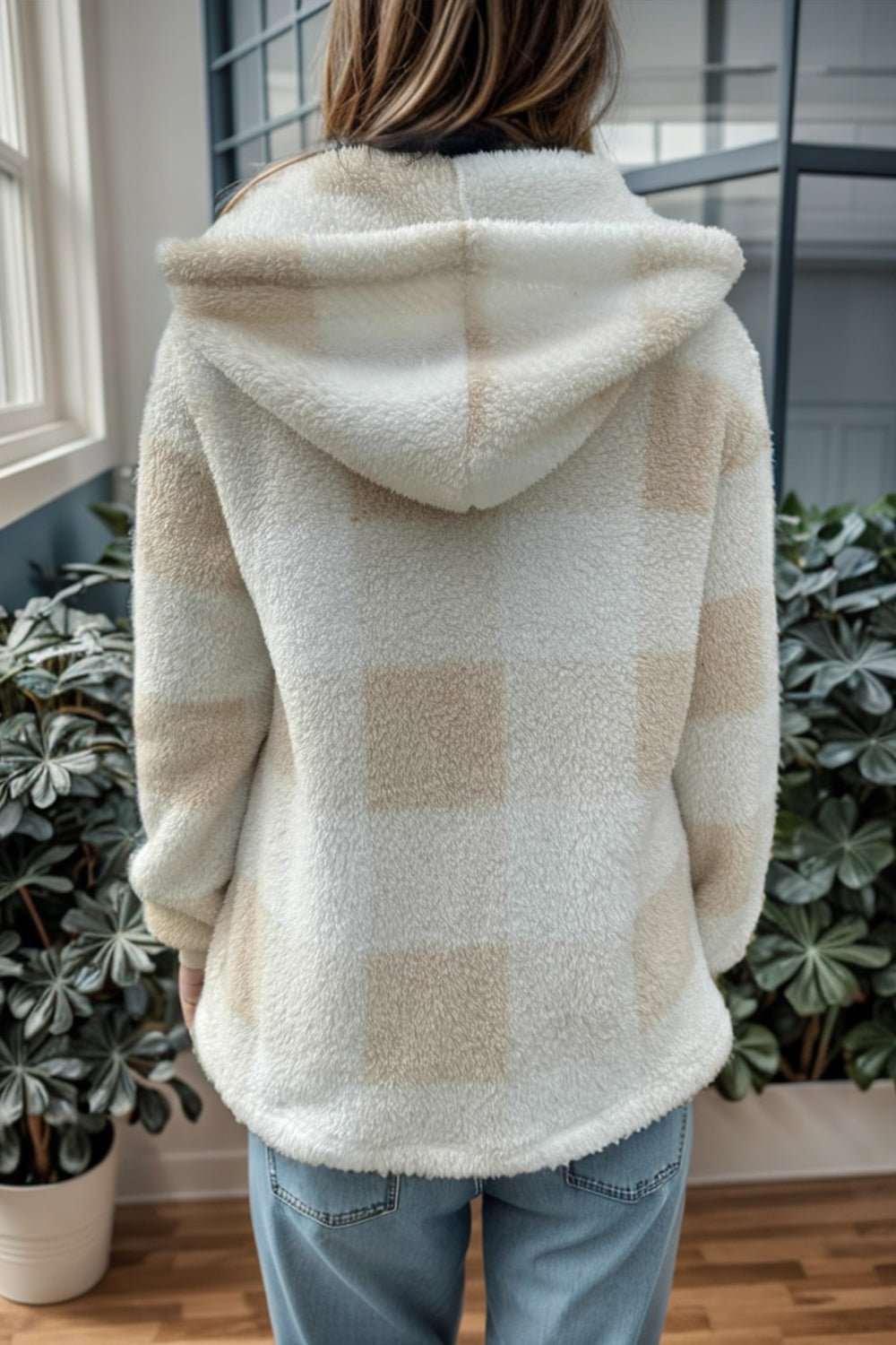 Double Take Full Size Plaid Long Sleeve Hooded Coat - Bella Blue Styles