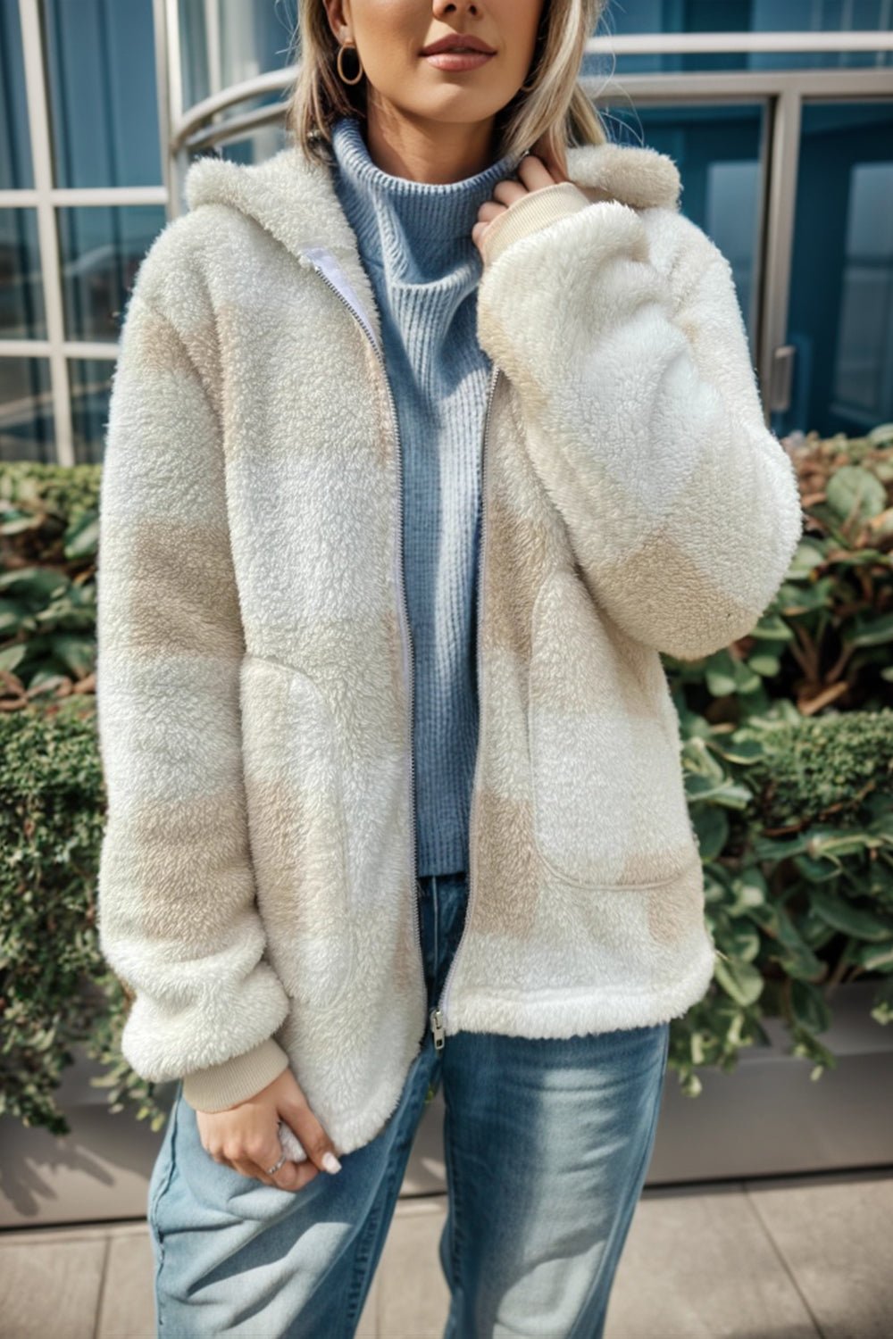 Double Take Full Size Plaid Long Sleeve Hooded Coat - Bella Blue Styles