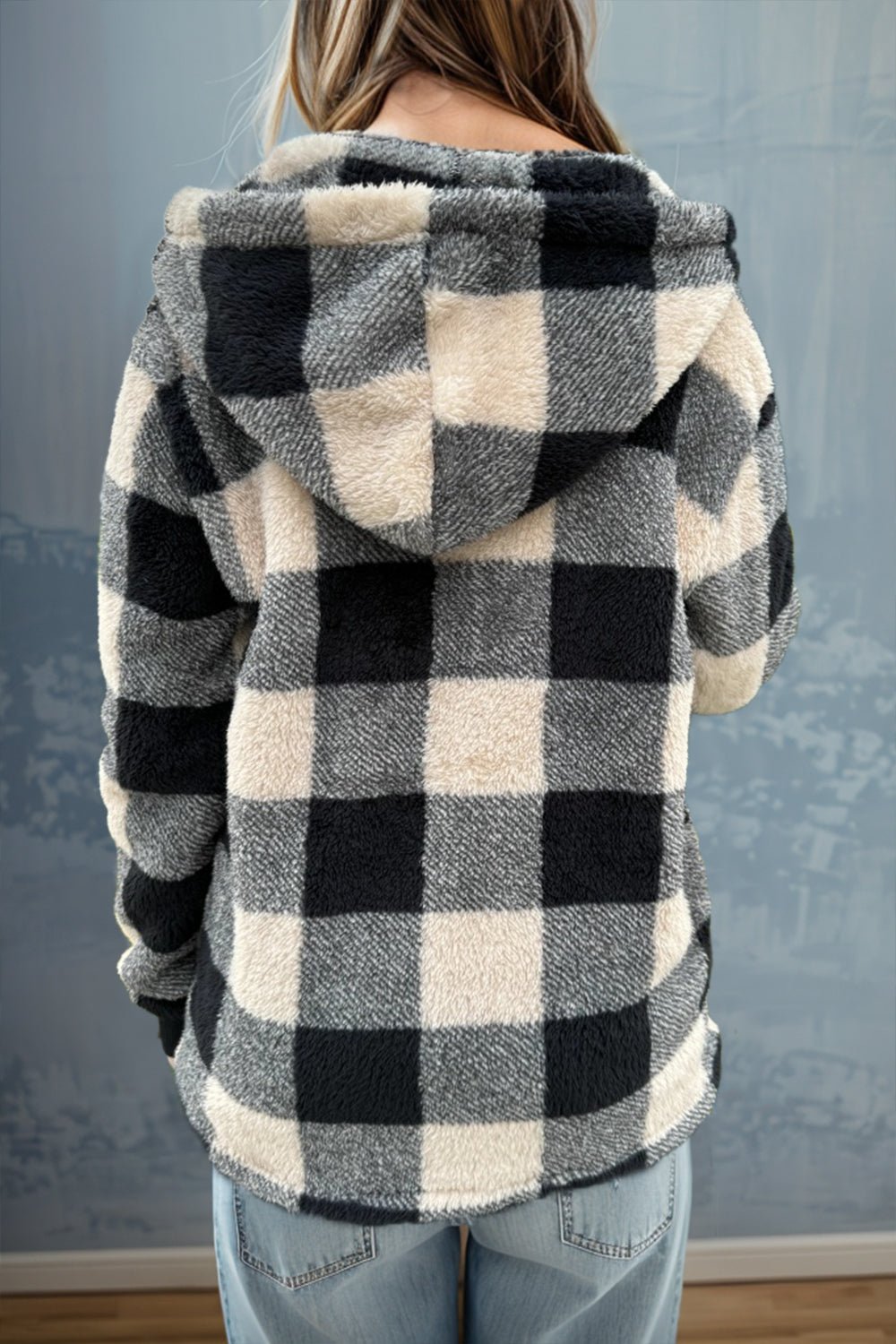 Double Take Full Size Plaid Long Sleeve Hooded Coat - Bella Blue Styles