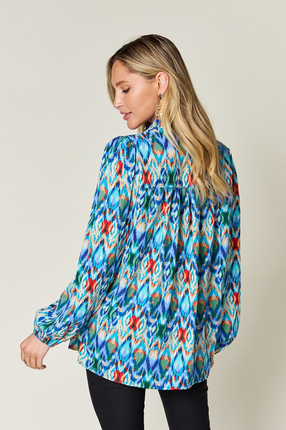 Double Take Full Size Printed Balloon Sleeve Blouse - Bella Blue Styles