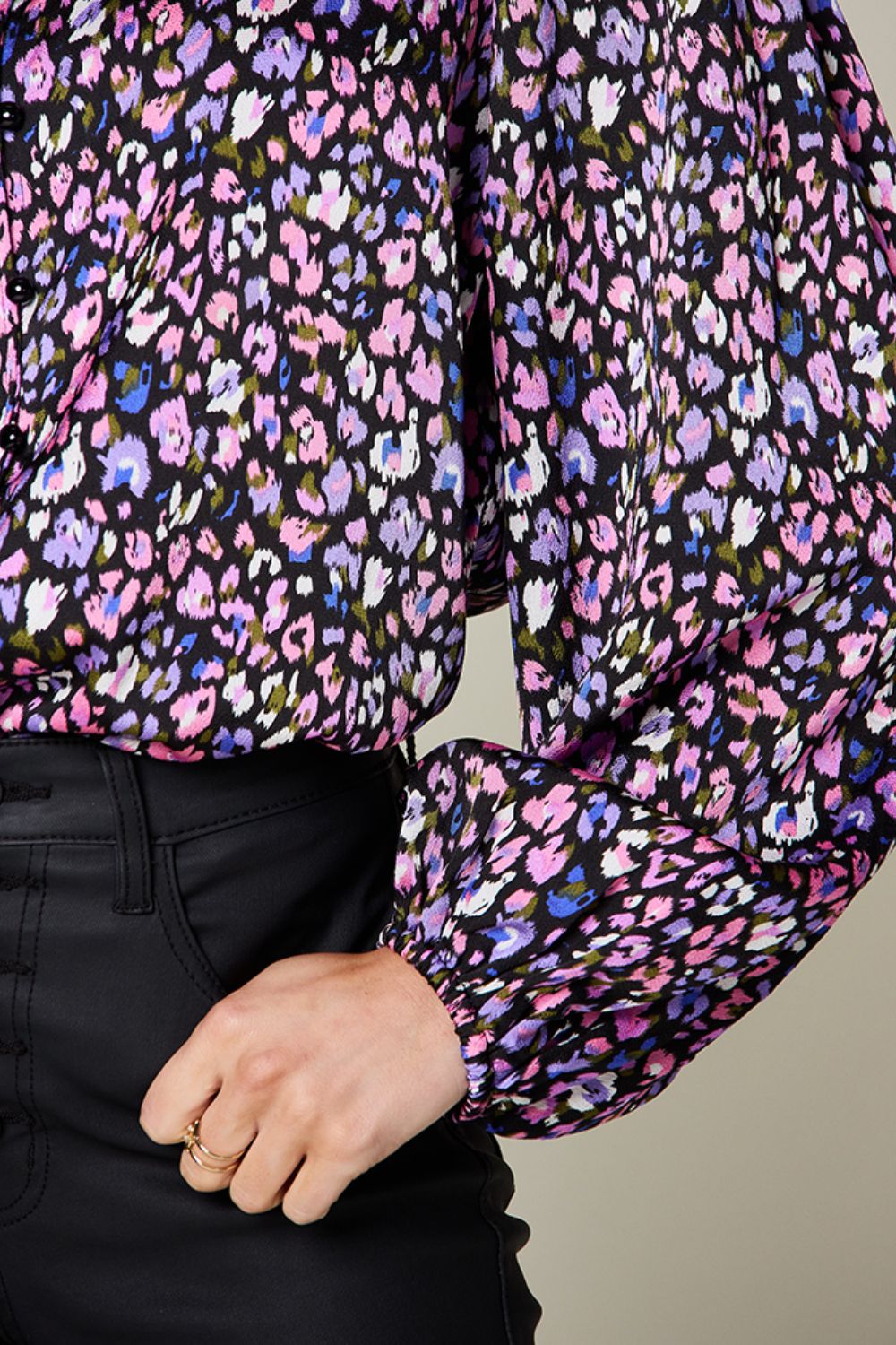 Double Take Full Size Printed Balloon Sleeve Shirt - Bella Blue Styles