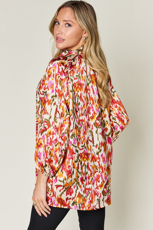 Double Take Full Size Printed Button Up Long Sleeve Shirt - Bella Blue Styles