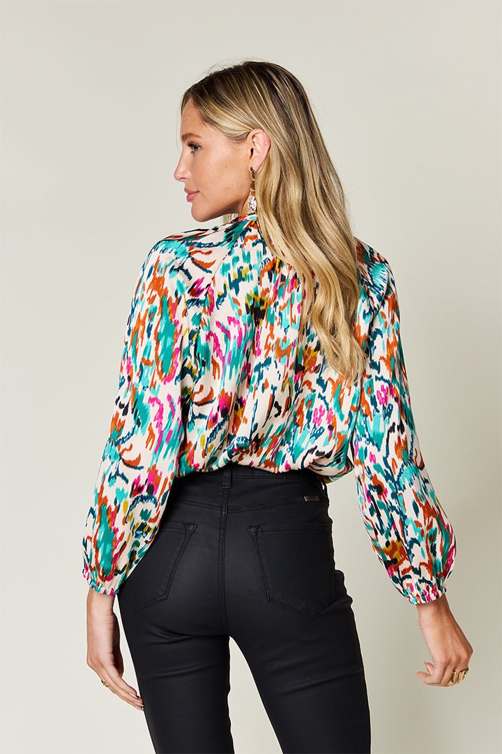 Double Take Full Size Printed Button Up Long Sleeve Shirt - Bella Blue Styles