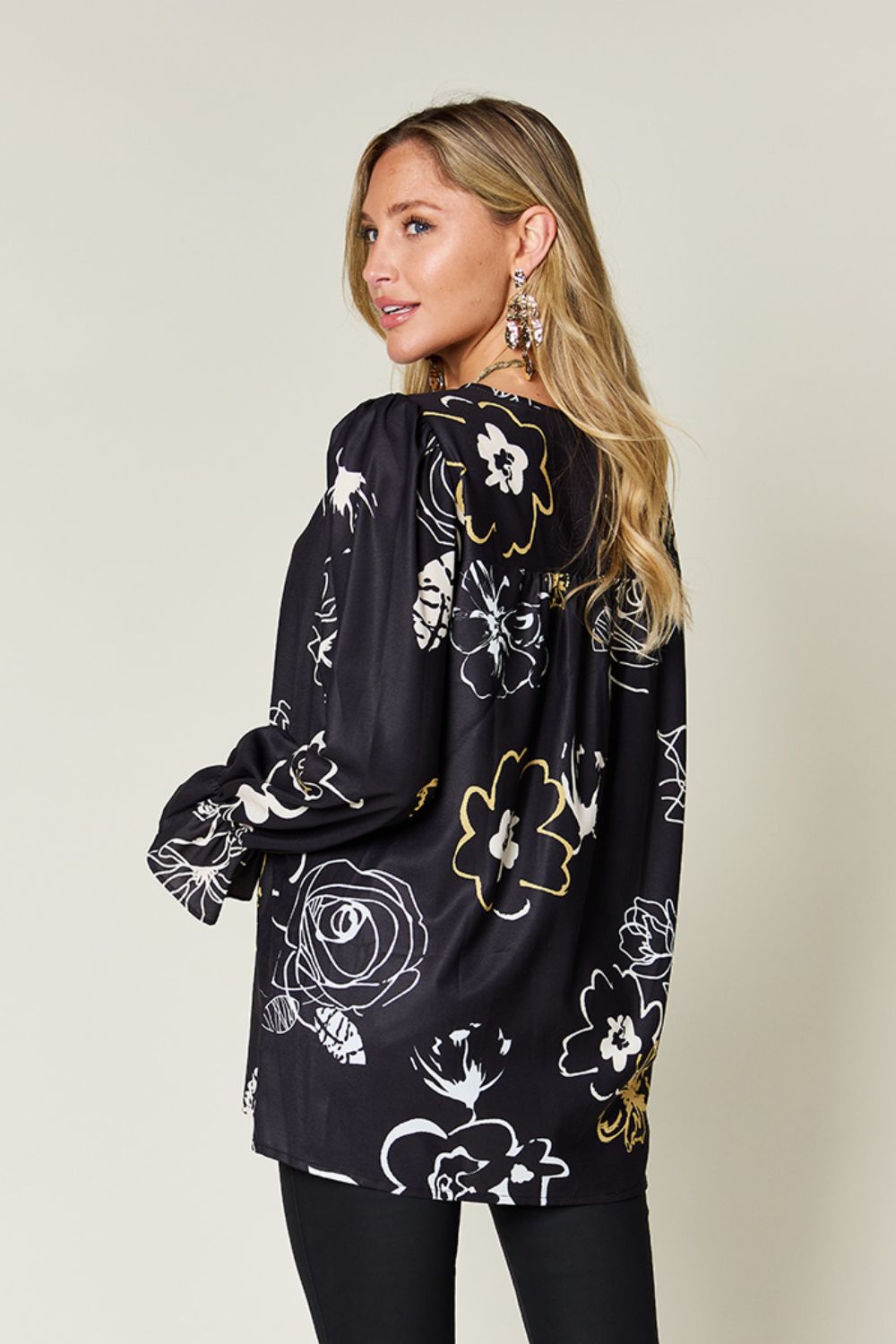 Double Take Full Size Printed Flounce Sleeve Blouse - Bella Blue Styles