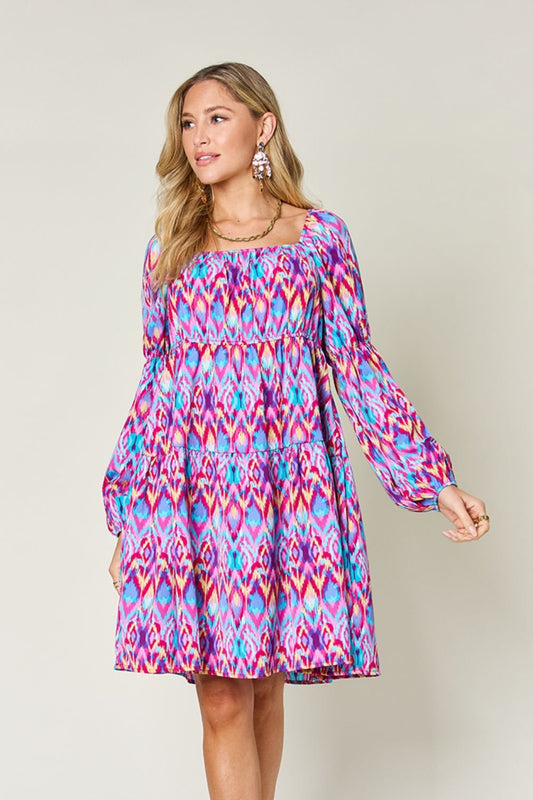 Double Take Full Size Printed Long Sleeve Dress - Bella Blue Styles