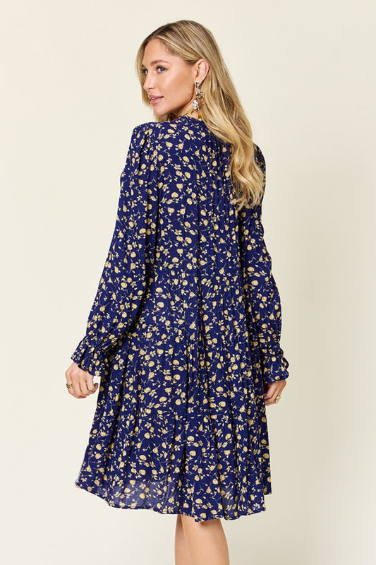 Double Take Full Size Printed Ruffle Hem Long Sleeve Tiered Dress - Bella Blue Styles