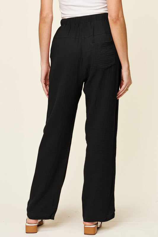 Double Take Full Size Texture Drawstring Straight Pants - Bella Blue Styles
