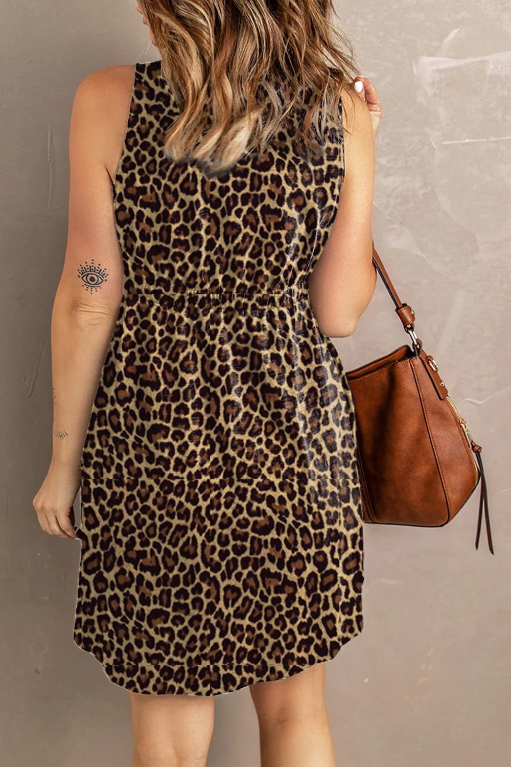 Double Take Printed Scoop Neck Sleeveless Buttoned Magic Dress with Pockets - Bella Blue Styles