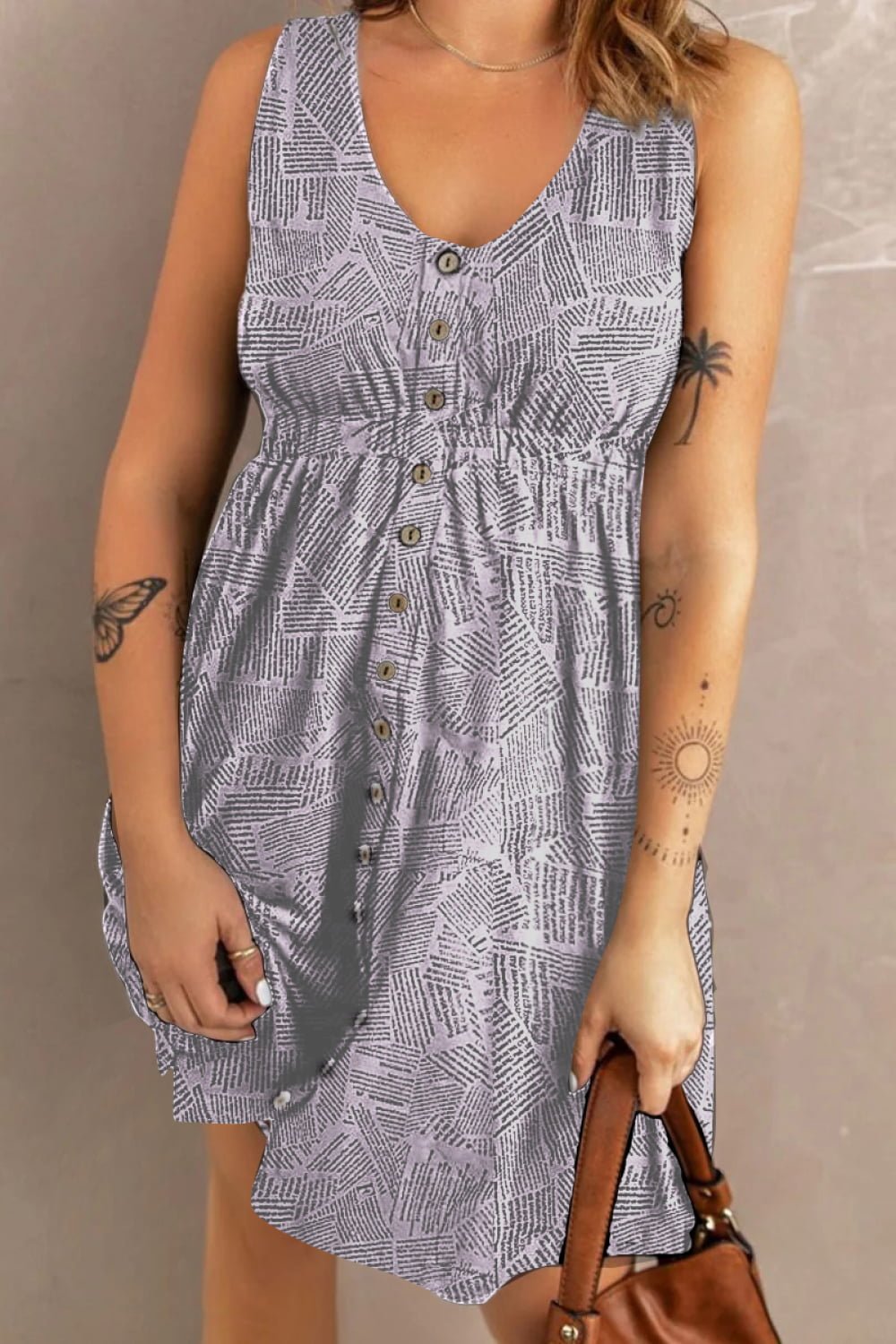 Double Take Printed Scoop Neck Sleeveless Buttoned Magic Dress with Pockets - Bella Blue Styles