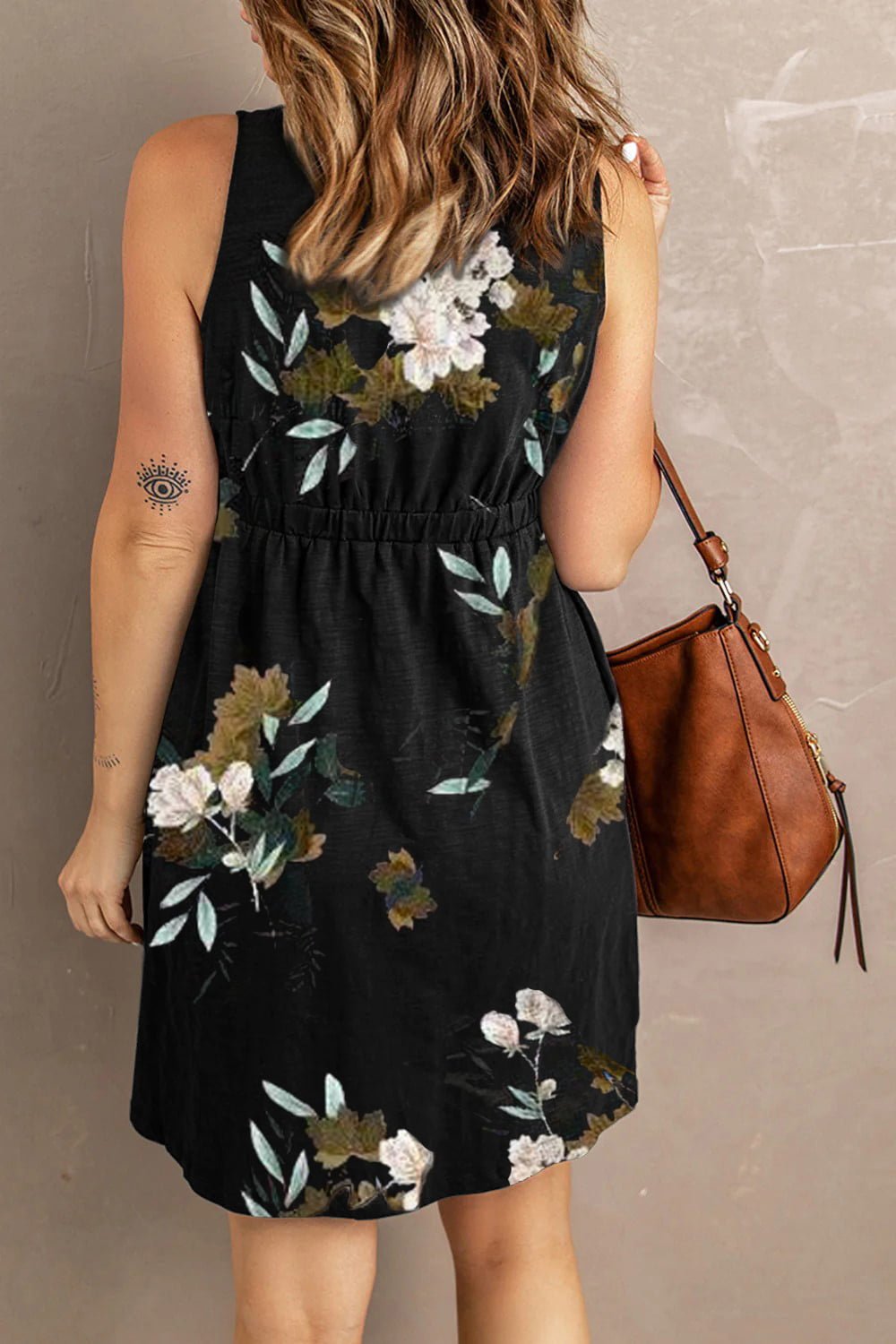 Double Take Printed Scoop Neck Sleeveless Buttoned Magic Dress with Pockets - Bella Blue Styles