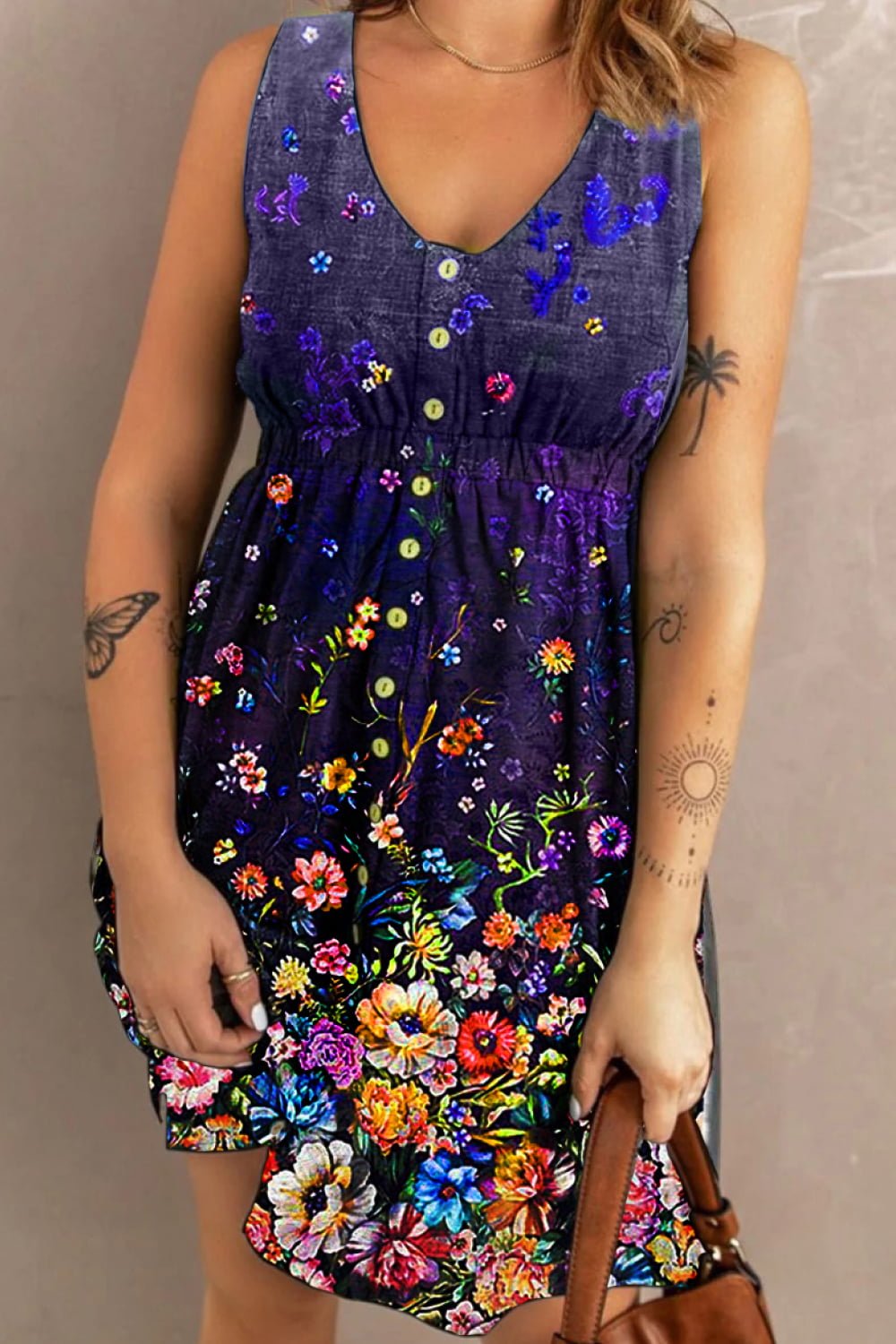 Double Take Scoop Neck Buttoned Sleeveless Magic Dress with Pockets - Bella Blue Styles