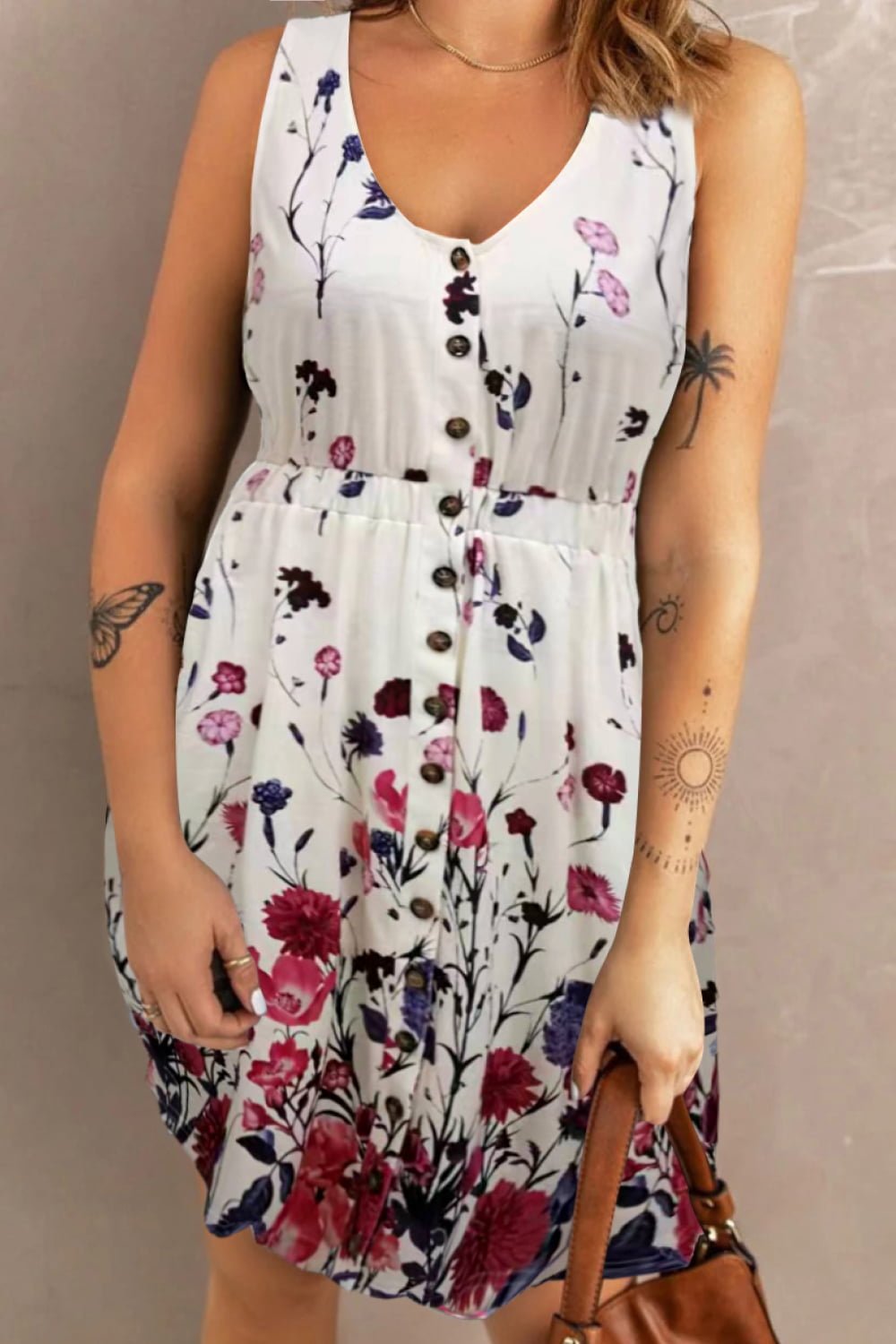 Double Take Scoop Neck Buttoned Sleeveless Magic Dress with Pockets - Bella Blue Styles