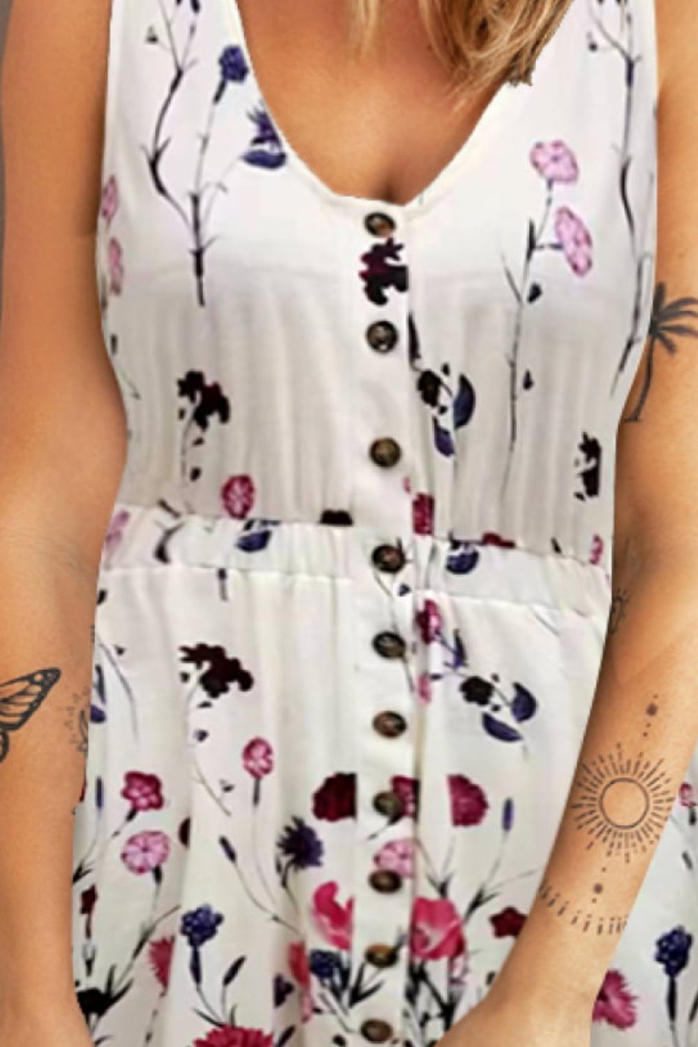 Double Take Scoop Neck Buttoned Sleeveless Magic Dress with Pockets - Bella Blue Styles
